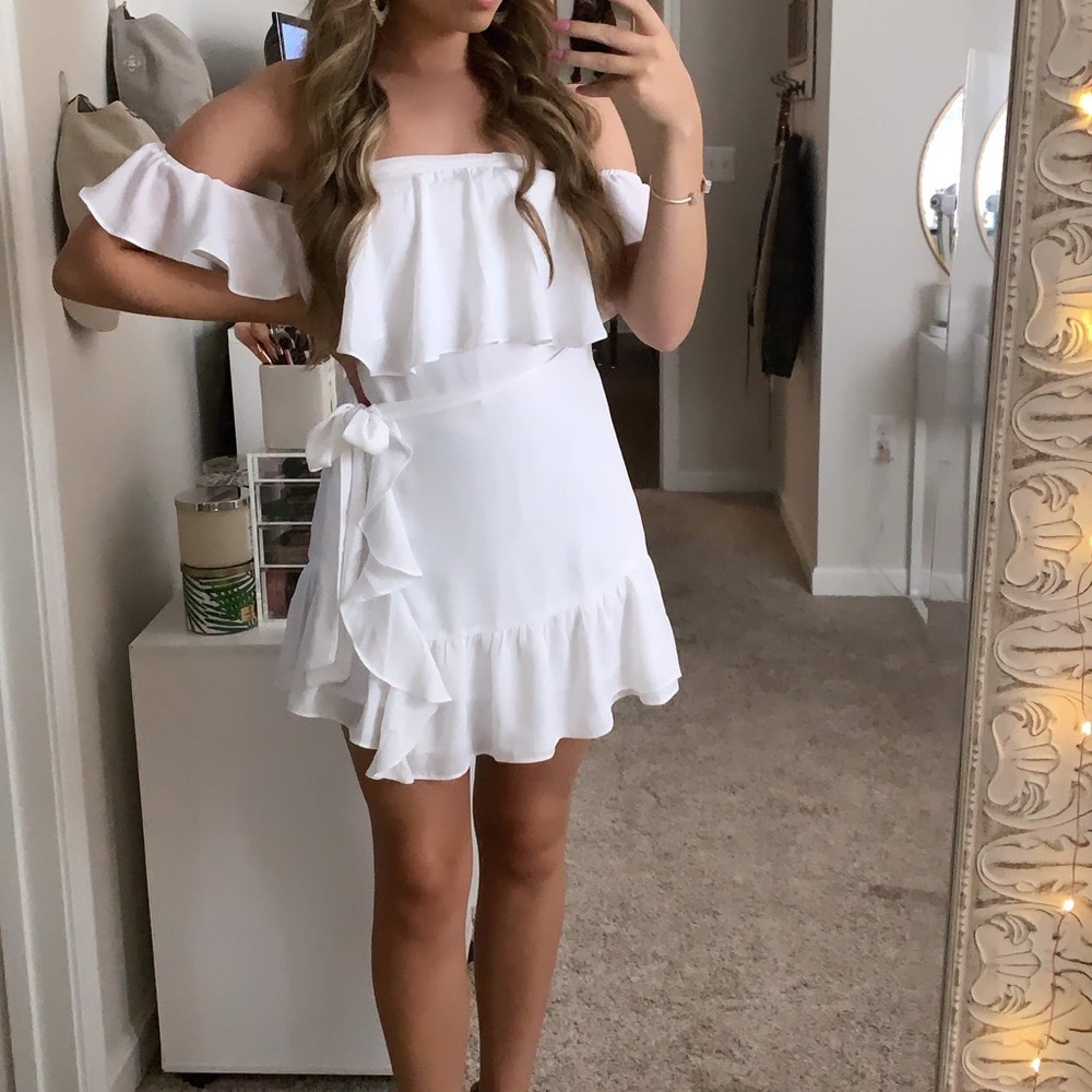 Super Down strapless off should wrap mini dress